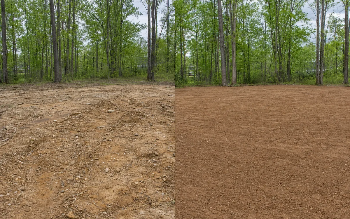 Illustrative comparison of typical rough ground and a smoother graded service goal; not Calder Peak project photography
